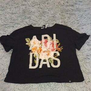Adidas Black Tee with Floral Design
